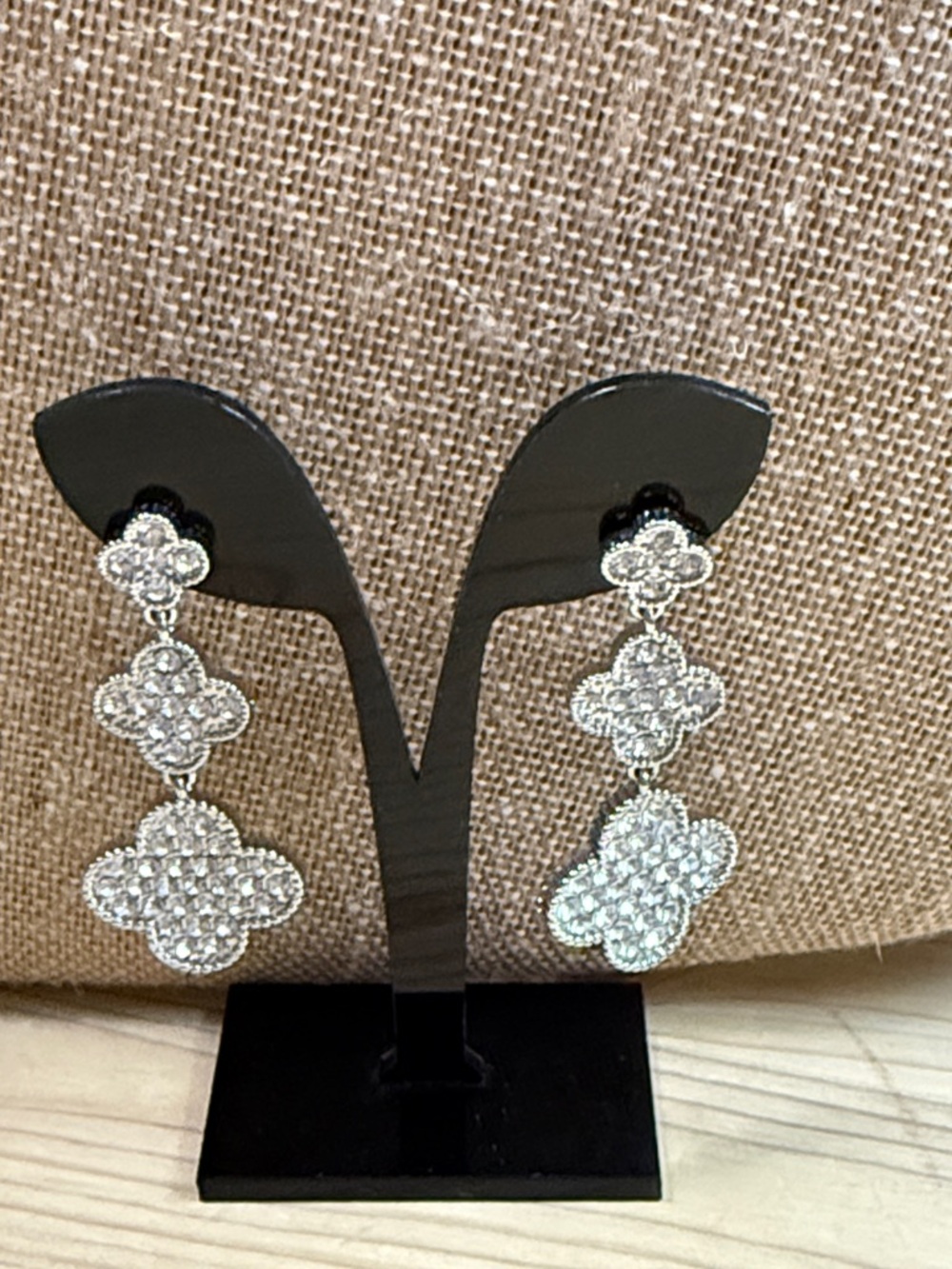 Fashion Jewelry Silver Crystal Clover Dangle Earrings - Women Jewelry